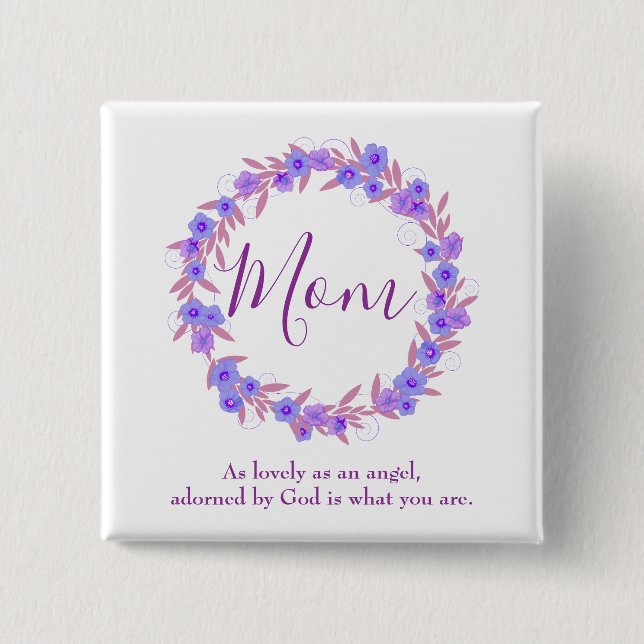 Badge Carré 5 Cm Maman courre florale violet blanc (Devant)