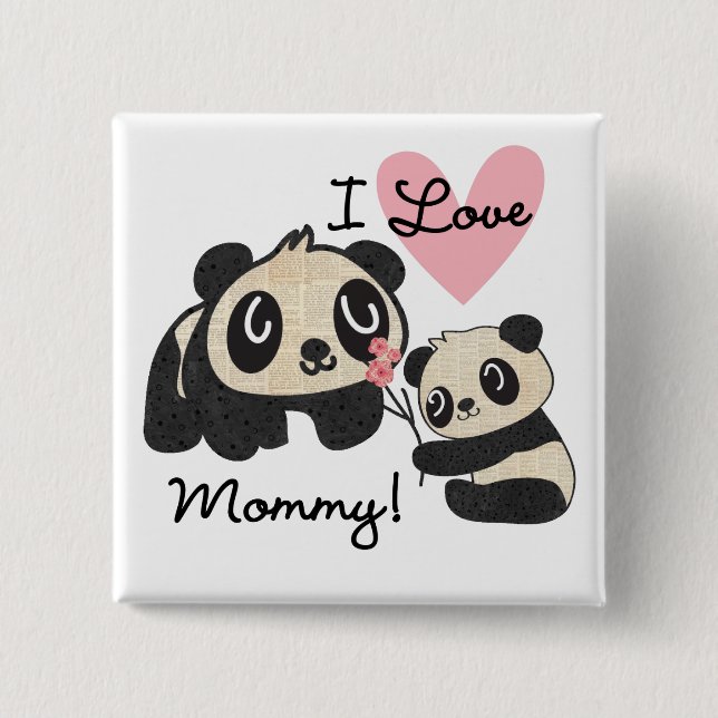Badge Carré 5 Cm Maman d'amour des pandas I (Devant)