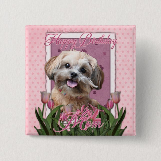 Badge Carré 5 Cm Maman de joyeux anniversaire - ShihPoo - Maggie (Devant)
