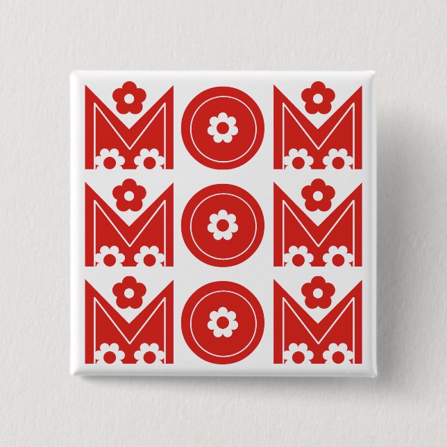 Badge Carré 5 Cm Maman dessin de texte floral rouge Bouton Fête des (Devant)