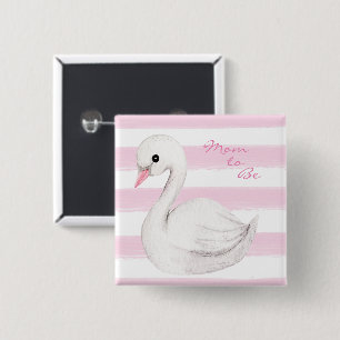 Badge Carré 5 Cm Maman doit être la typographie Pink Stripe Swan Gi