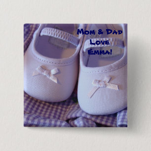 Badge Carré 5 Cm Maman et Papa aiment Bébé Nom! boutons Chaussons d