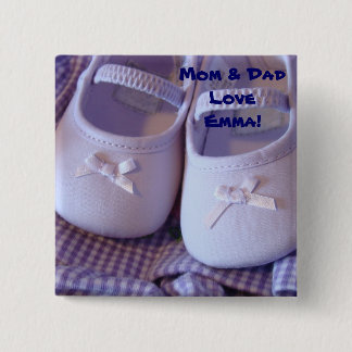 Badge Carré 5 Cm Maman et Papa aiment Bébé Nom! boutons Chaussons d