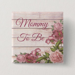 Badge Carré 5 Cm Maman pour être baby shower Magenta Roses