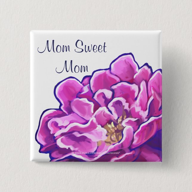 Badge Carré 5 Cm Maman Sweet Maman PInk Peony (Devant)