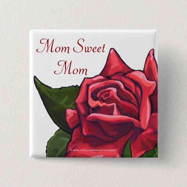 Badge Carré 5 Cm Maman Sweet Maman Rose rouge (Devant)