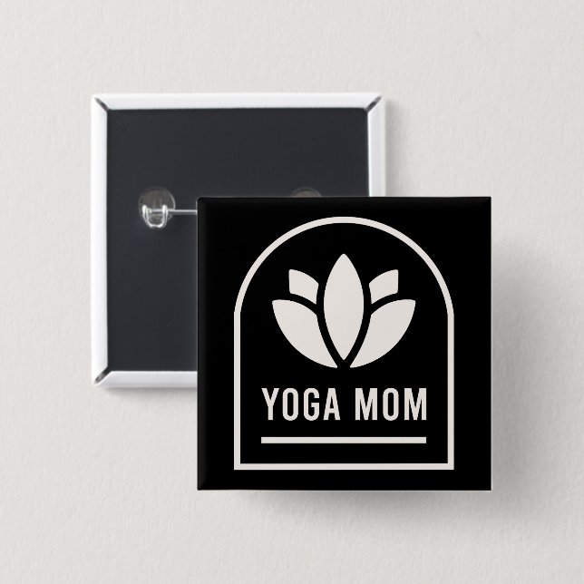 Badge Carré 5 Cm Maman yoga yogi mère (Devant & derrière)