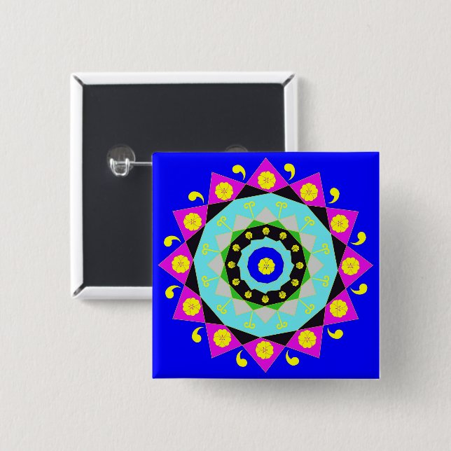 Badge Carré 5 Cm Mandala : Bouton décoratif (Devant & derrière)