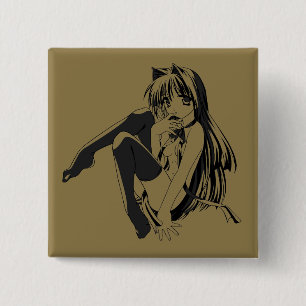 Badge Carré 5 Cm Manga, Neko Catgirl Furry Kawaii Loli 
