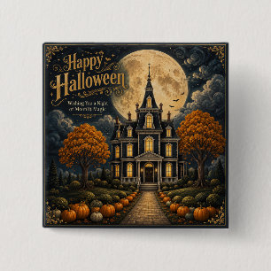 Badge Carré 5 Cm Manoir élégant hanté Halloween