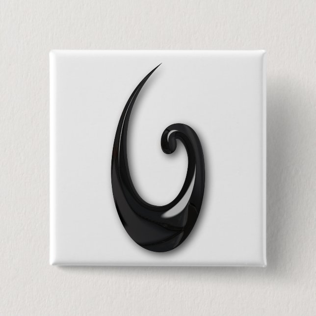 Badge Carré 5 Cm Maori-Poisson Hook-obsidian (Devant)