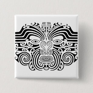 Badge Carré 5 Cm Maori Tattoo - Black and White