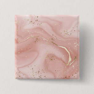Badge Carré 5 Cm Marbre Rose Pâle Pailleté Or Motif Abstrait