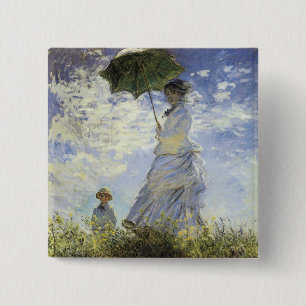Badge Carré 5 Cm Marche, dame avec un Parasol