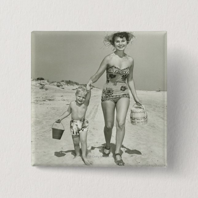 Badge Carré 5 Cm Marche de mère et de fils (Devant)