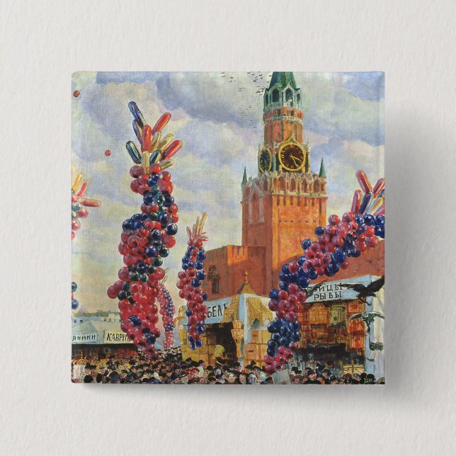 Badge Carré 5 Cm Marché de Pâques à Moscou Kremlin, 1917 (Devant)