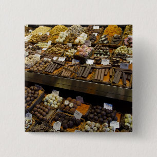 Badge Carré 5 Cm Marché de Sant Josep, assortiment de confiseries a