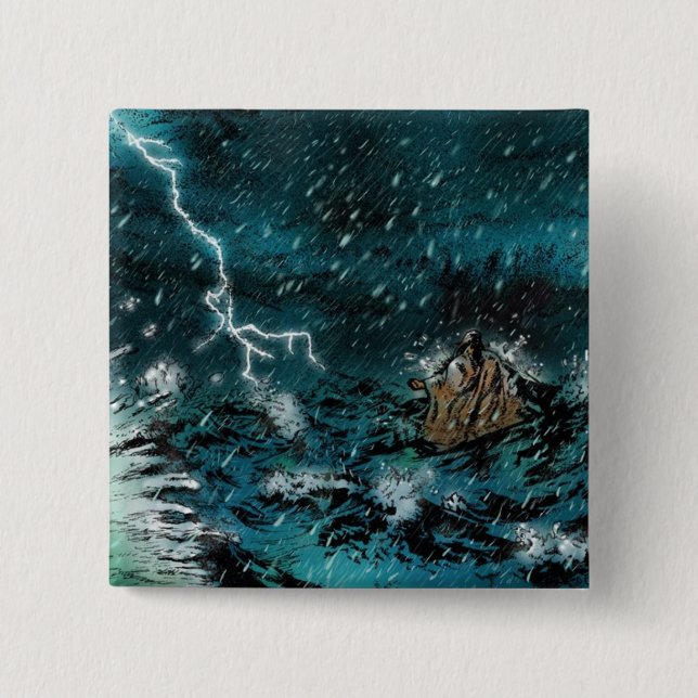 Badge Carré 5 Cm marche sur l'eau Jésus (Devant)