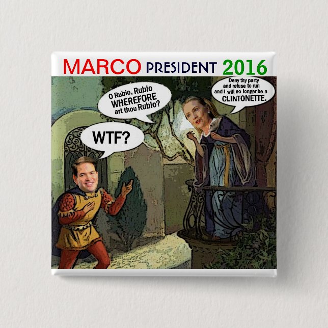 Badge Carré 5 Cm Marco Rubio pour le président 2016 (Devant)