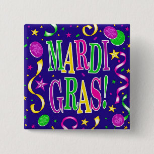BADGE CARRÉ 5 CM MARDI GRAS