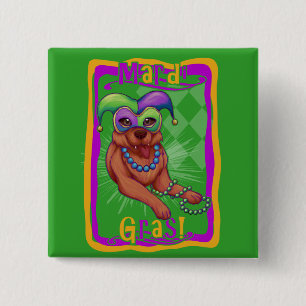 Badge Carré 5 Cm Mardi Gras Chien