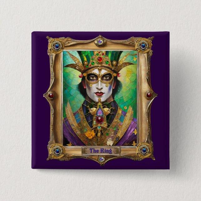 Badge Carré 5 Cm Mardi Gras Realm Portraits - Le Roi (Devant)