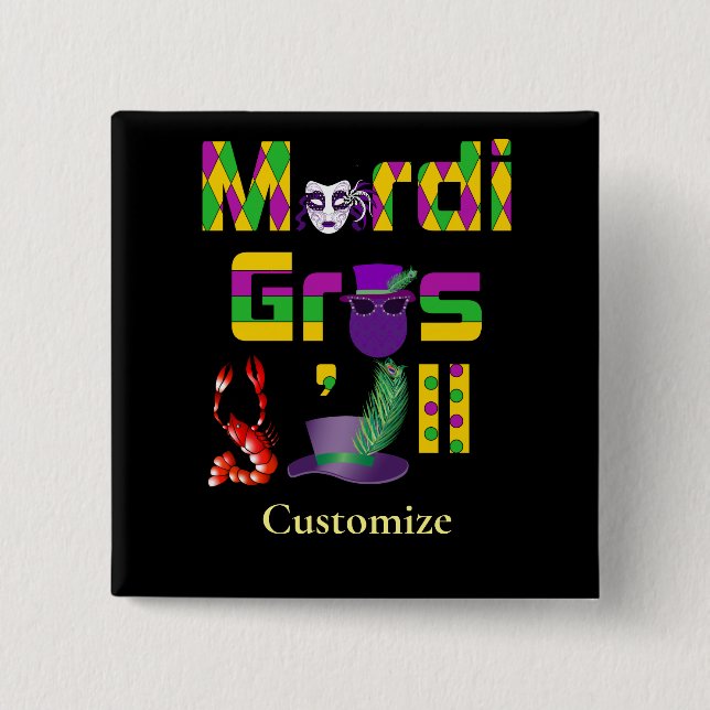Badge Carré 5 Cm Mardi Gras Y'all Thunder_Cove (Devant)