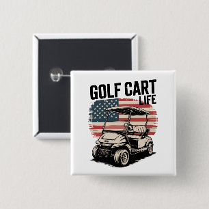 Badge Carré 5 Cm Mari de la vie en chariot de golf Golfeur Amateur