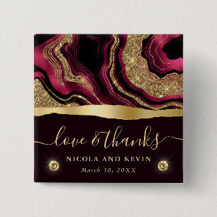 Badge Carré 5 Cm Mariage à l'agate avec feuille d'or rouge élégante