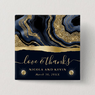 Badge Carré 5 Cm Mariage à l'élégante agate bleu et dorée