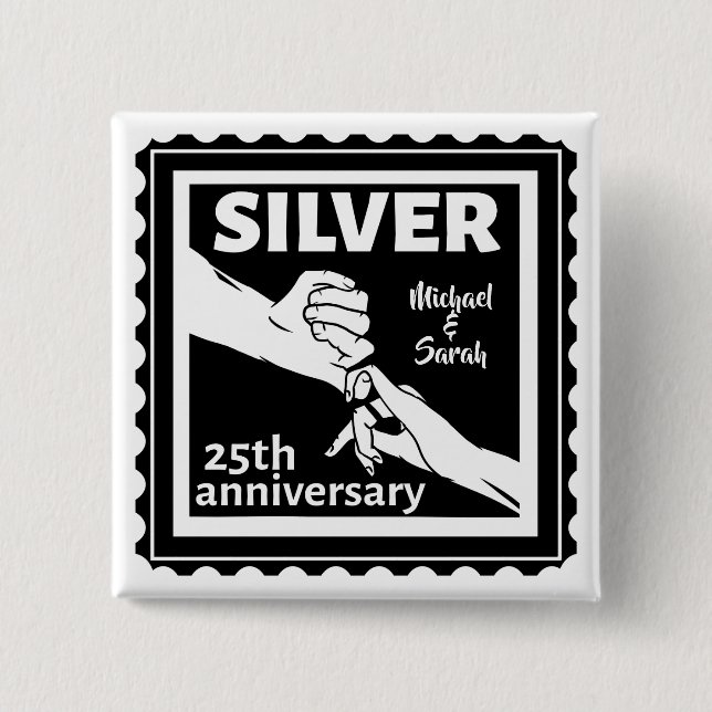 Badge Carré 5 Cm Mariage anniversaire 25 ans argent (Devant)