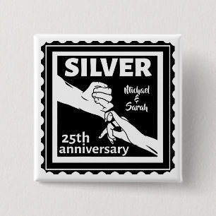 Badge Carré 5 Cm Mariage anniversaire 25 ans argent