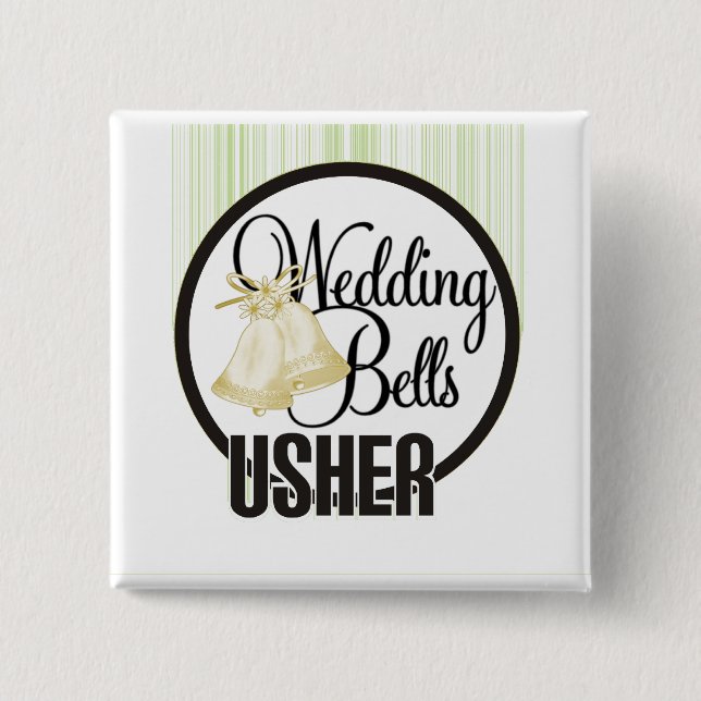 Badge Carré 5 Cm Mariage Bells Usher (Devant)