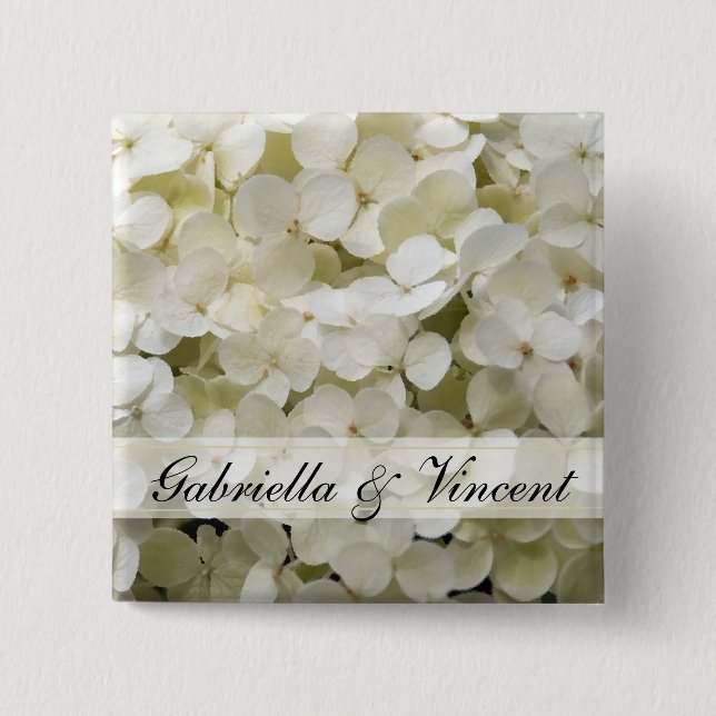 Badge Carré 5 Cm Mariage blanc Hydrangea (Devant)