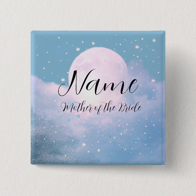 Badge Carré 5 Cm Mariage céleste de rêve baigné de clair de lune (Devant)