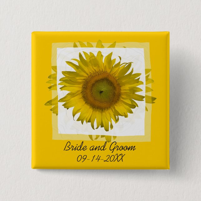 Badge Carré 5 Cm Mariage de tournesol jaune (Devant)