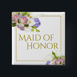 Badge Carré 5 Cm Mariage du bouquet floral de printemps de l'honneu<br><div class="desc">Ce bouton "Maid of Honor" fait un grand cadeau ou une faveur pour le membre le plus spécial de votre mariage, et est parfait pour elle à porter à votre douche nuptiale ou à votre dîner de répétition. Il présente un élégant design chic avec une bordure en or et un...</div>