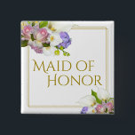 Badge Carré 5 Cm Mariage du bouquet floral de printemps de l'honneu<br><div class="desc">Ce bouton "Maid of Honor" fait un grand cadeau ou une faveur pour le membre le plus spécial de votre mariage, et est parfait pour elle à porter à votre douche nuptiale ou à votre dîner de répétition. Il présente un élégant design chic avec une bordure en or et un...</div>