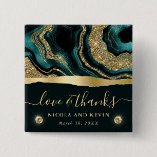 Badge Carré 5 Cm Mariage élégant à l'agate avec feuille de teal et