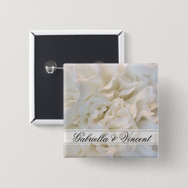 Badge Carré 5 Cm Mariage floral de carnation blanche (Devant & derrière)