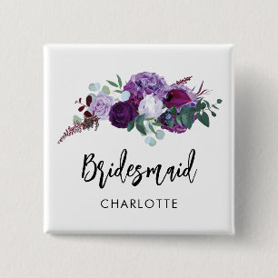 Badge Carré 5 Cm Mariage Floral Script Keepsaké domestique personna