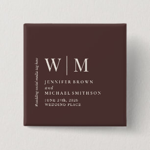 Badge Carré 5 Cm Mariage Formel Événementiel Brun Chocolat Beige Si