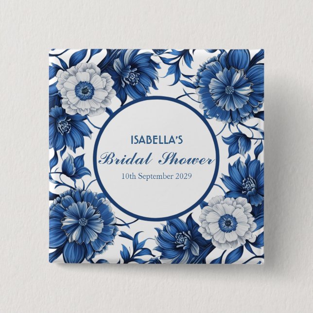 Badge Carré 5 Cm mariage motif antique bleu et blanc Chinoiserie  (Devant)