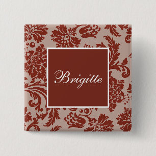 Badge Carré 5 Cm Mariage personnalisé damas cuivre rouille