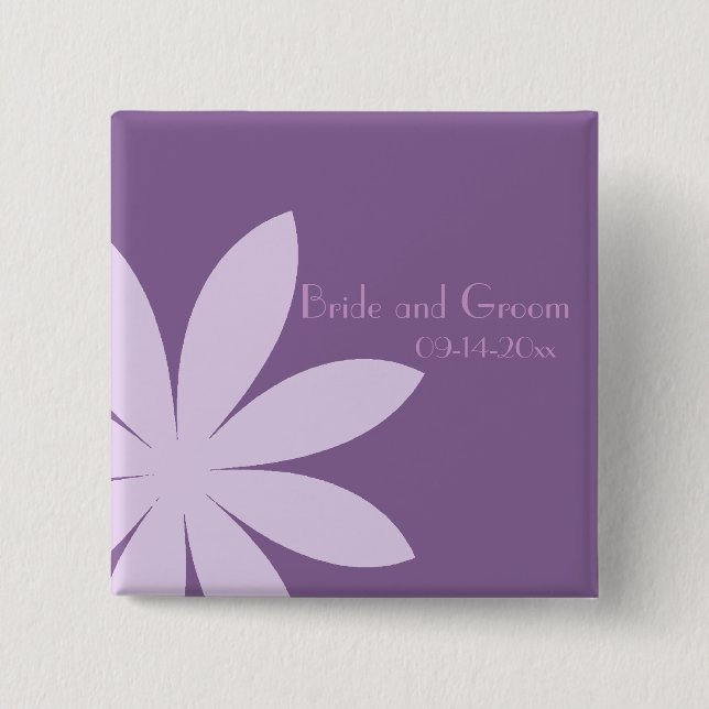 Badge Carré 5 Cm Mariage Purple Daisy (Devant)
