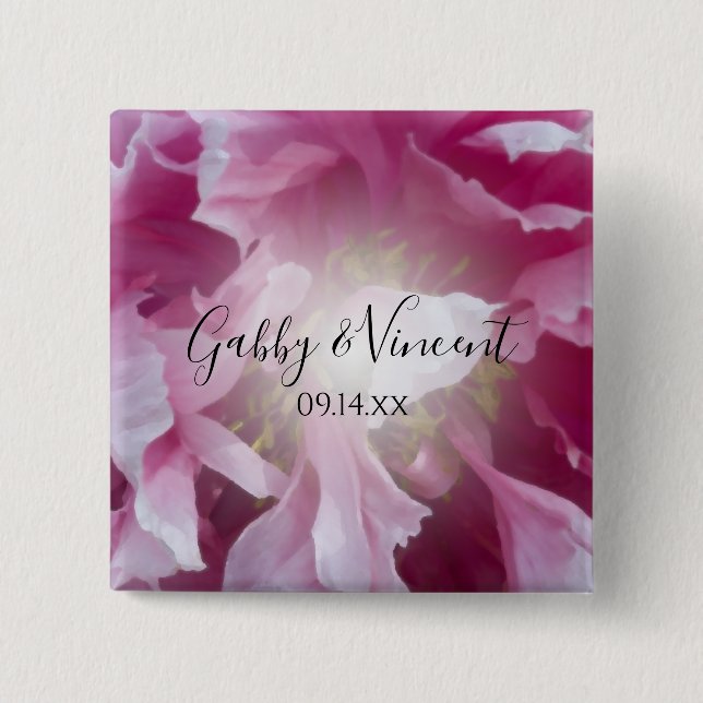 Badge Carré 5 Cm Mariage rose Peony (Devant)