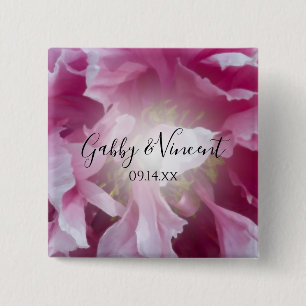 Badge Carré 5 Cm Mariage rose Peony