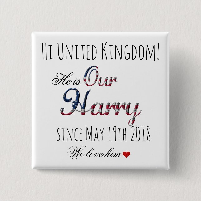 Badge Carré 5 Cm Mariage royal Meghan Markle Prince Harry 19 mai (Devant)