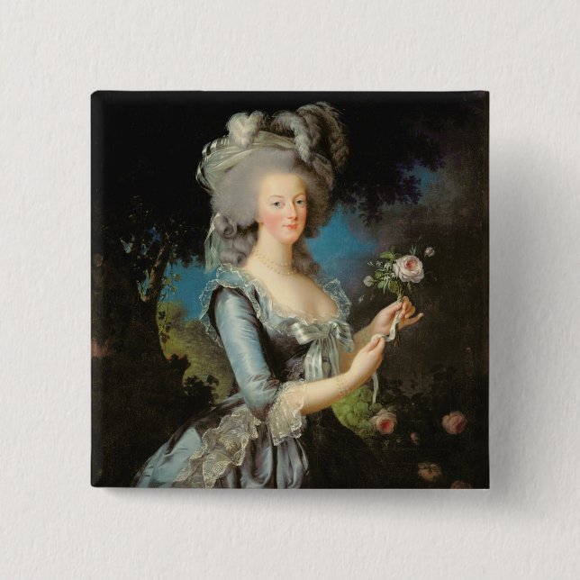 Badge Carré 5 Cm Marie Antoinette avec un rose, 1783 (Devant)