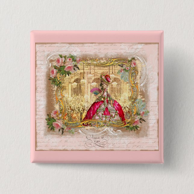 Badge Carré 5 Cm Marie Antoinette Versailles (Devant)